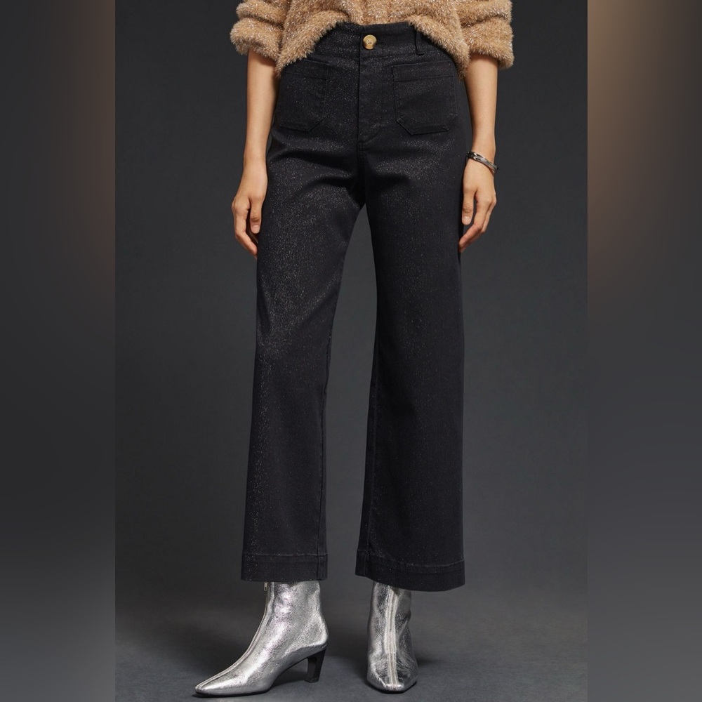Maeve Anthropologie Skipper Sparkle Jeans Size 28 Tall High-Rise Black Flare